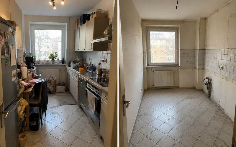 Küche vor und nach der Haushaltsauflösung